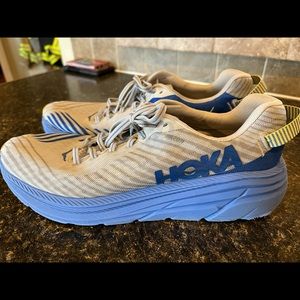 Mens Athletic HOKA shoes size 11.5 light gray an blue